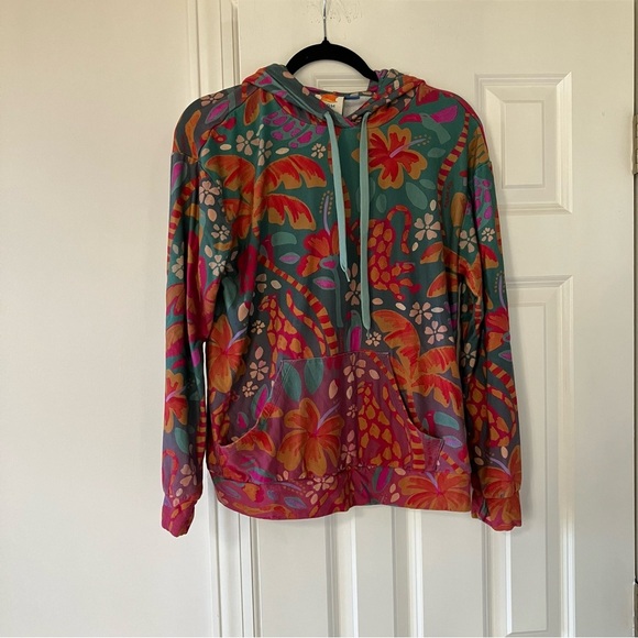Anthropologie Farm Rio Magda Colorful Floral & Animal Hoodie Sweatshirt (XS) - Picture 4 of 13